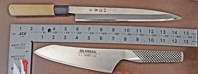 Global Oriental Chef's Knife, 7'' blade, plus Fuji Cutlery Yanagi 9'' blade
