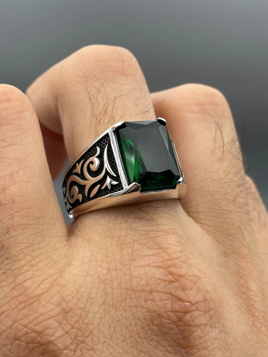 Mens emerald rings on deals ebay