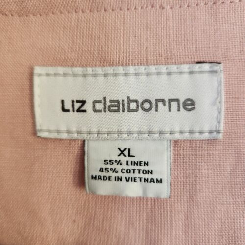 Liz Claiborne Linen Cotton Blend Roll Tab Sleeve Front Zip Top Size XL - Picture 7 of 11