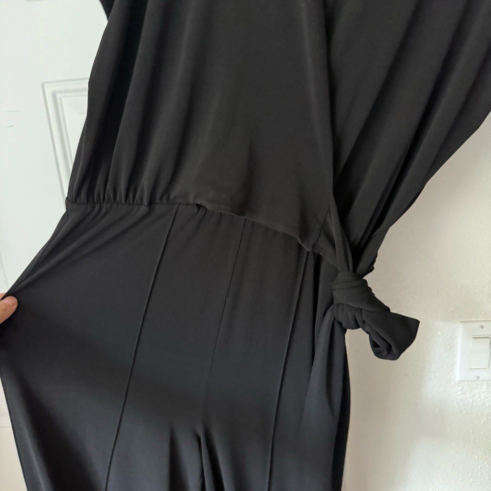 BY MALENE BIRGER black chunky knit surplice wrap style tie wide leg jumpsuit image 3