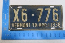 Vermont License Plate Tag VT 1937 37 1938 38 Truck Trk # X6-776 6776