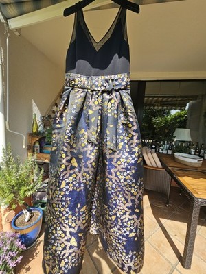 Ted Baker Abendkleid lang schwarz blau gold Schmetterling Gr. 3- UK 12 / DE M-38