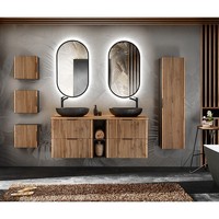 Badezimmer Komplett Set Doppelwaschtisch Regal Anthrazit Eiche Hochschrank Bad