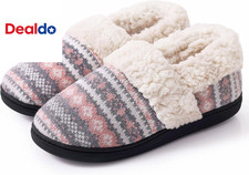Women'S Fuzzy Memory Foam Slippers, Closed Back Knit Bedroom Slippers, Slip-On W