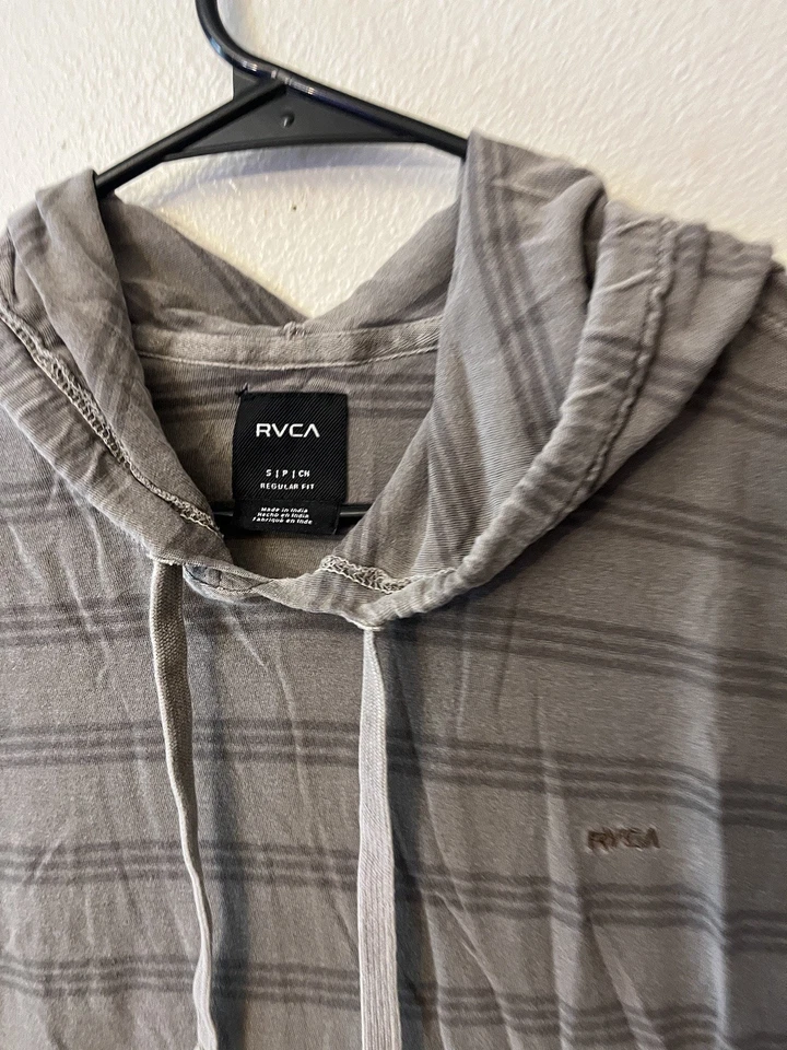 RVCA Hooded Shirt Mens Gray Striped S Regular Fit Cotton Blend Long Sleeve - Image 2 of 4