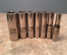 Vintage Craftsman Socket Set Lot Of 7 Laser Etched 14 Dr. Sae Deep Forged Usa Vintage Craftsman Socket Set Lot Of 7 Laser Etched 14 Dr. Sae Deep Forged Usa