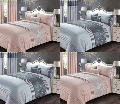 Charleston Glitzer Luxus Bettdecke Quilt Cover Set Bettwäsche Silber/Grau Rouge