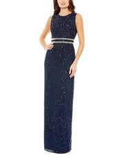 Mac Duggal Navy Sequined High Neck Sleeveless Column Gown Size 14
