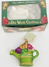 Vintage Merck Family Old World Christmas Watering Can Flowers Glass Ornament
