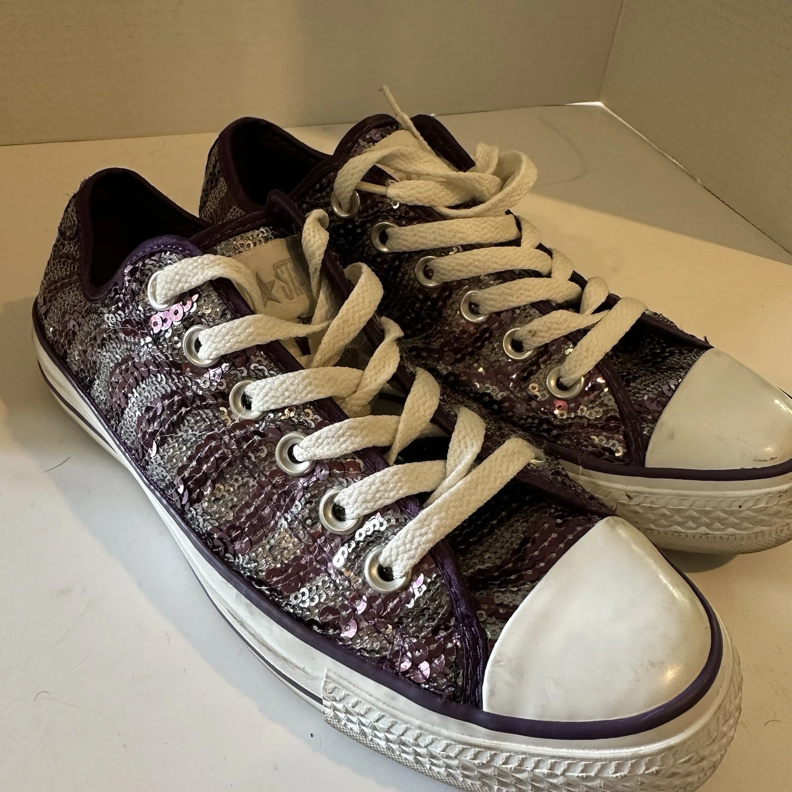 Converse bambina viola e argento 522210 scintillanti glitter donna taglia 6 5