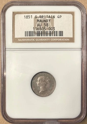 1851 NGC AU58 Great Britain 4P Maundy Coin Queen Victoria