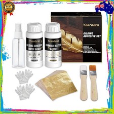 Gold Leaf Kit 100ml Gilding Adhesive and Varnish with 100 Gold Leaf Sheets for