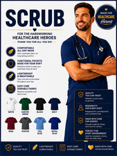 Mens Medical Scrub Top V-Neck 3 Pocket Gabardine Nurse Doctor Workwear
