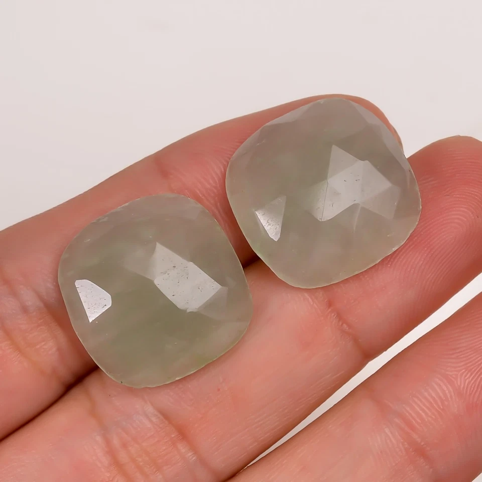 Cojín de calcedonia Perú 30,5 quilates par de piedras preciosas facetadas piedra verde 19x19x5 mm Foto 2 de 4