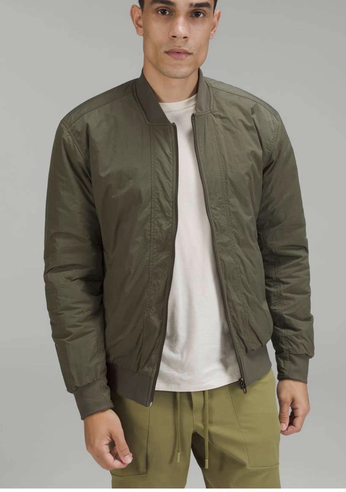 Lululemon Switch Over Bomber Jacket Green Full Zip Puffer Athletic XL Reversible