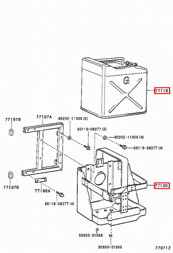 Genuine Toyota LandCruiser RJ77 RJ70 PZJ73 PZJ70 Fuel Jerry Can w Bracket - Picture 7 of 7