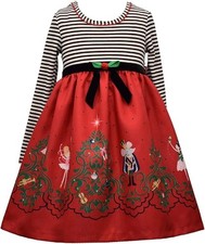 Bonnie Jean Girl's Christmas Holiday Nutcracker Red Striped Dress