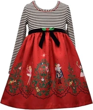 Bonnie Jean Girl's Christmas Holiday Nutcracker Red Striped Dress