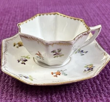 Antique RK Richard Klemm Dresden Floral Teacup & Saucer Demitasse 19th C.