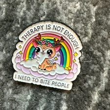 Enamel Pin Therapy Not Enough Bite People Brooch Backpack Hat Funny Cute New