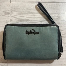 Kipling Olive Green Iridescent Leather Zip Around Wristlet