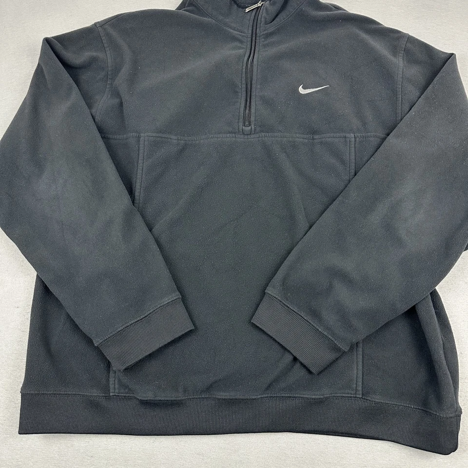 Chaqueta Nike Vintage Hombres 2XL Negra 1/4 Cremallera Polar Pullover Bolsillos Y2K 2000s XXL Foto 3 de 4