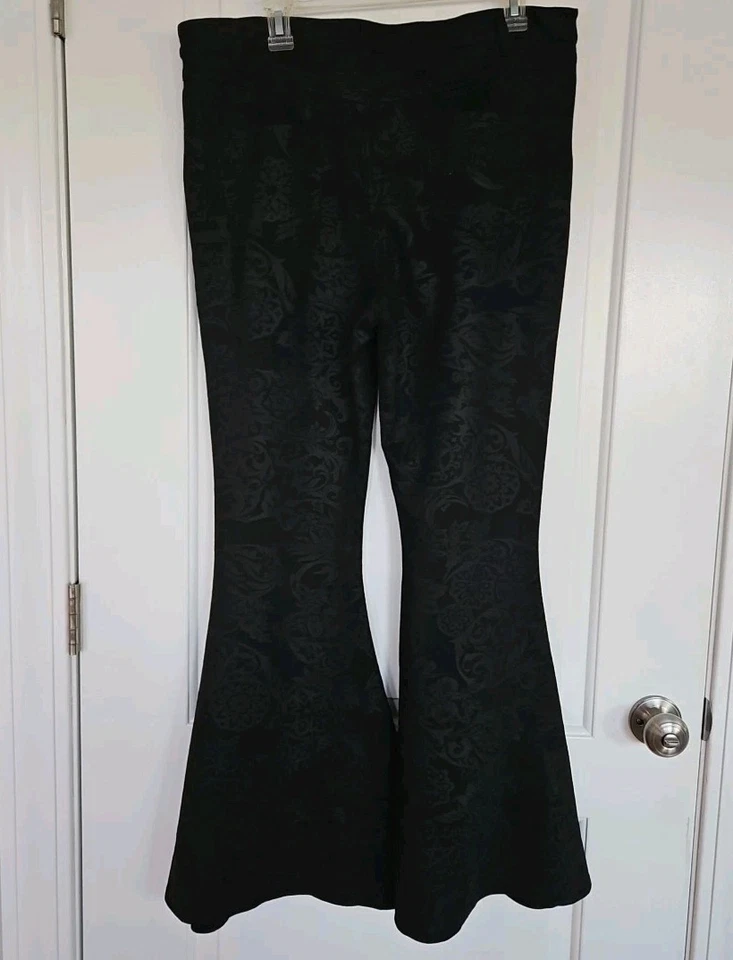 Killstar Black 'Velvet' Stretch Flared Bell Bottoms Pants Size XL Goth Burnout - Image 2 of 4
