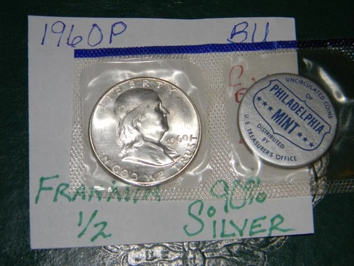 GEM BU UNCIRCULATED UNC MS 1960-P SILVER FRANKLIN HALF DOLLAR BRILLIANT LUSTER