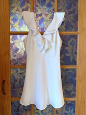 Lulus Sleeveless Double Ruffle Collar V-Neck Skater Dress Women's LARGE White