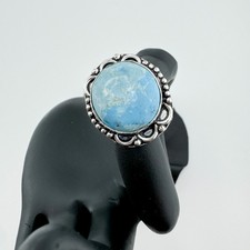 Vintage Larimar Sterling Silver Cabochon Ring Natural Blue Gemstone 925