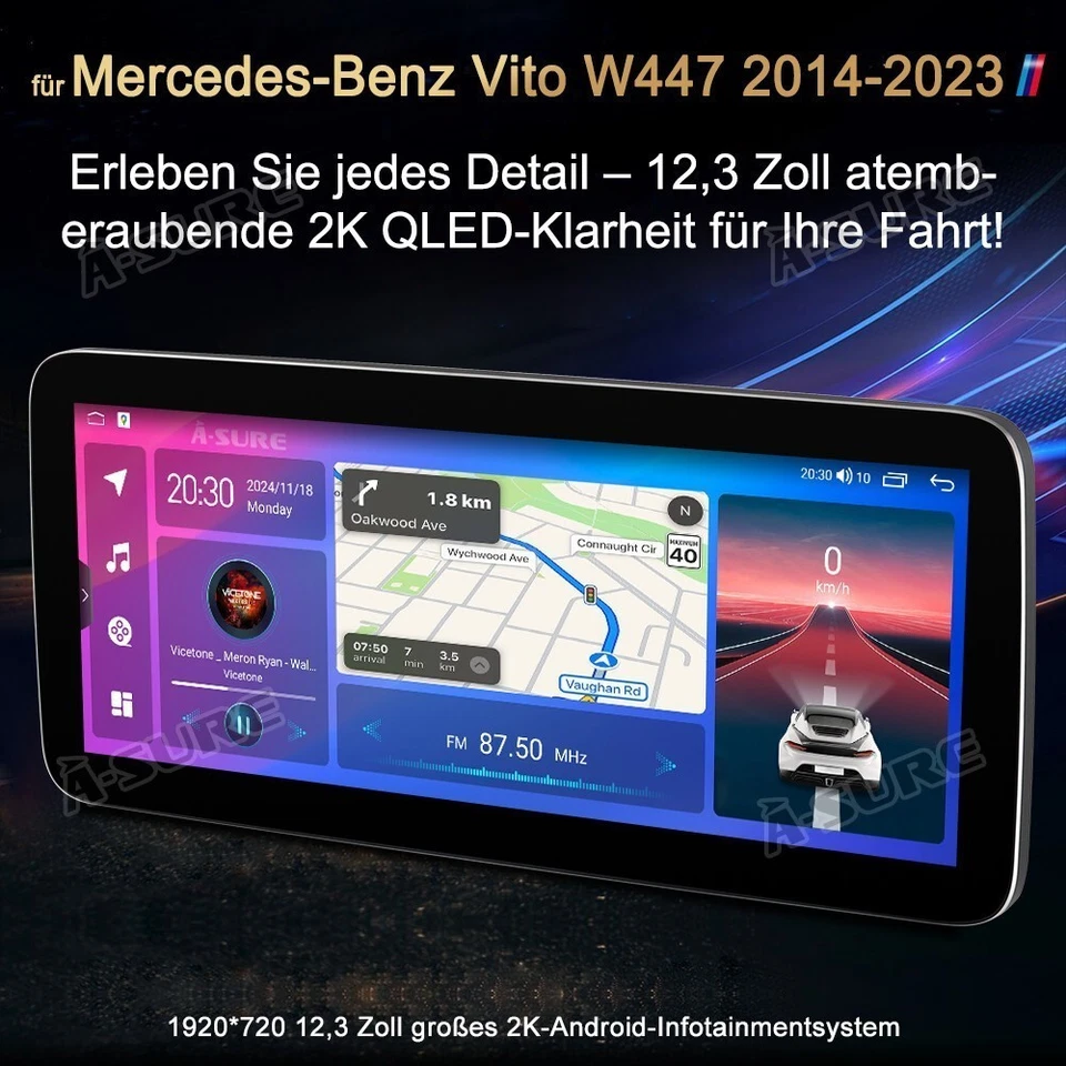 Apple Carplay Android 14 Autoradio 4+64GB Für Mercedes Benz Vito W447 2014-2023 - Bild 2 von 4