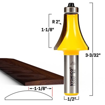 2'' Radius Guitar Finger Board Radiusing Router Bit - 1/2'' Shank - Yonico 13000