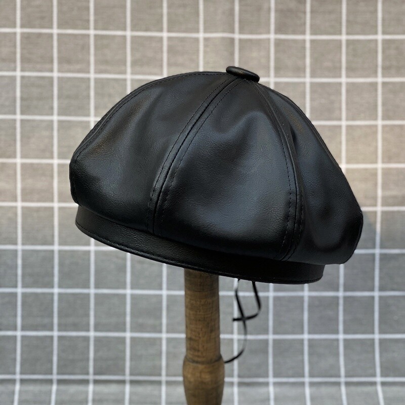 Lady Faux Leather Beret Beanie Hat Cap Newsboy Casual Retro 