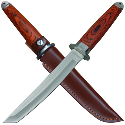 Haller Tanto Messer Outdoormesser mit Pakkaholz-Schalen inkl. Lederscheide 