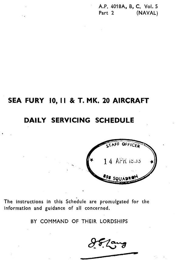 HAWKER SEA FURY 1950's SERVICE MAINTENANCE ORDERS SCHEDULE RARE
