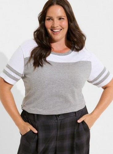 Torrid Women's Super Soft Slub Boat Neck Elbow Sleeve Varsity Tee Plus Size 2X - 第 4/9 張圖片
