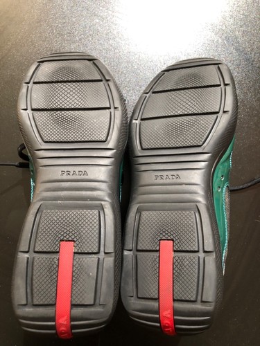 PRADA Cup Black/Gray/Teal Patent Leather Sneaker Size 9.5 US - Picture 7 of 8