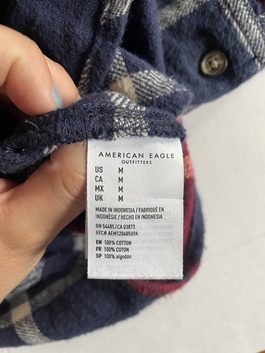 American Eagle Flannel Shirt Womens Med Boyfriend Fit Blue Red Amazingly Soft - Picture 8 of 17