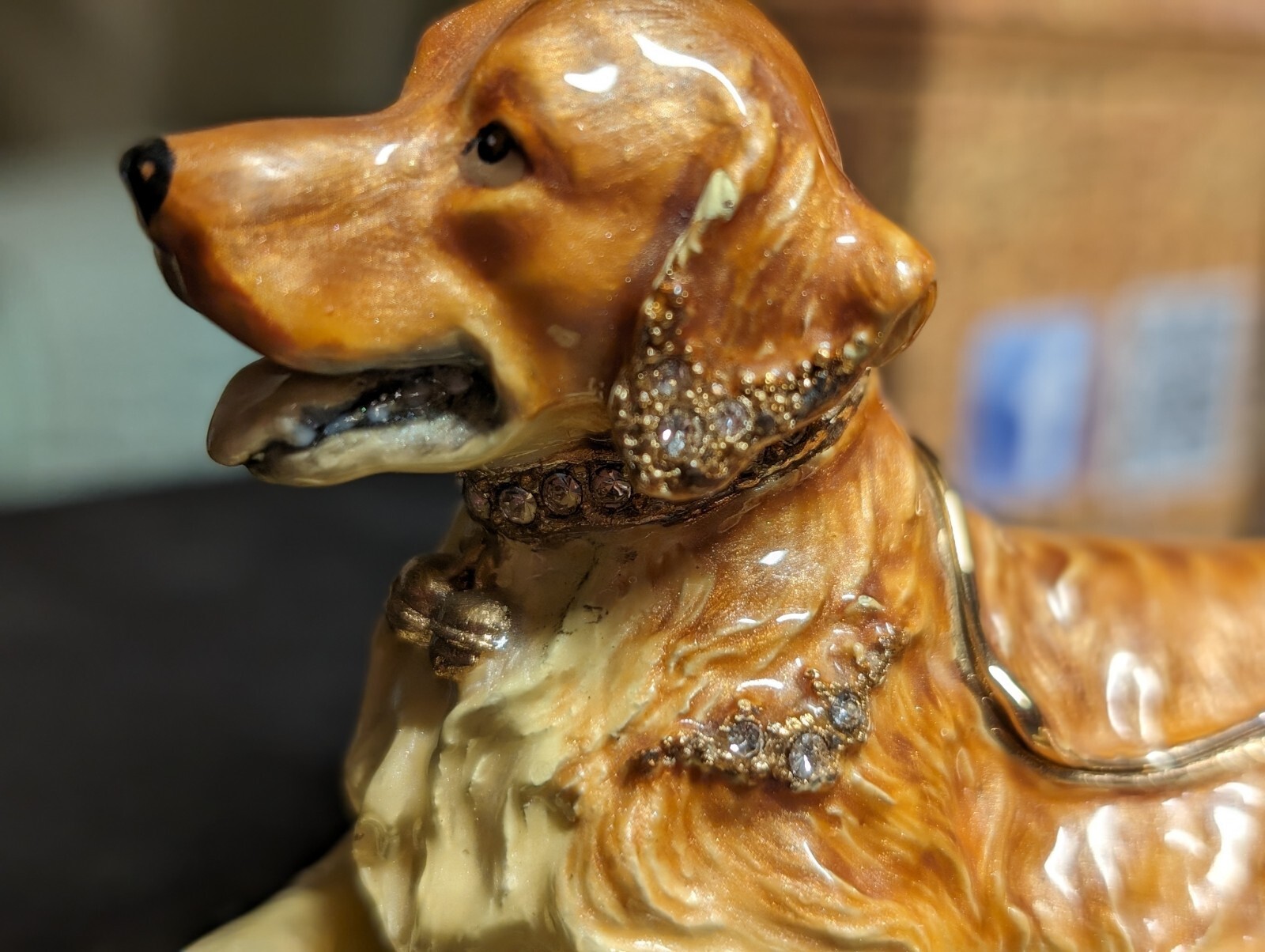 Vintage RUCINNI Golden Retriever Swarovski Jeweled Hinged