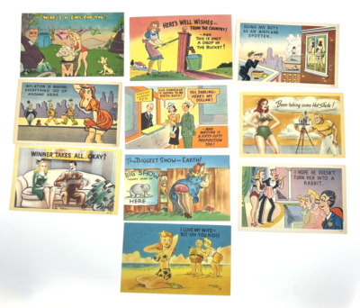 Lot 10 Risqué Adult Humor Art Postcards Old 1940's Sexy Women