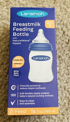 Lansinoh Breastmilk Feeding Bottle 5 Oz NaturalWave Nipple New Slow Flow