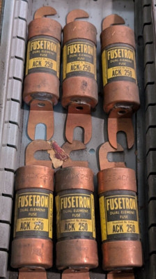 Lot of 6 Bussmann (Fusetron) ACK-250 Fuses, 250A, 48VDC