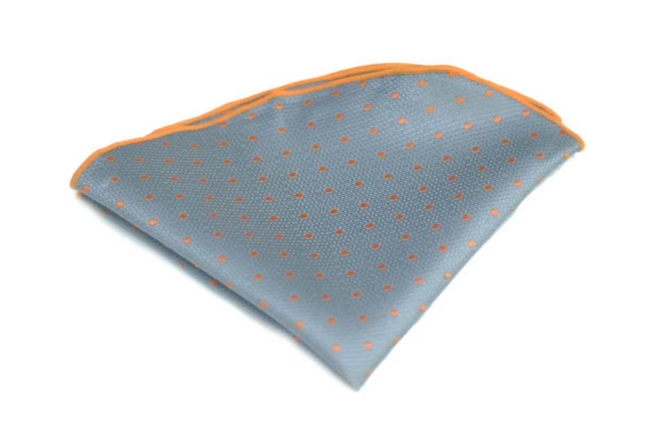 Umberto Algodon Gray Orange Dot Silk Pocket Round - $75 Retail New Foto 3 de 3