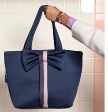 Stella & Dot Crush It Navy  Nylon Bow W/ Stripe Accent Large Tote/ Travel Bag