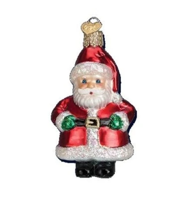 Old World Christmas SHORT STUFF SANTA (40250) Glass Ornament w/Box