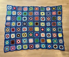Granny Square Afghan Crochet Blanket Rosanne Throw Bright Multicolor 54x42 inch