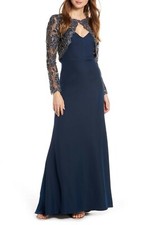 TADASHI SHOJI DARYA EMBROIDERED CREPE STARRY NIGHT GOWN DRESS sz 8