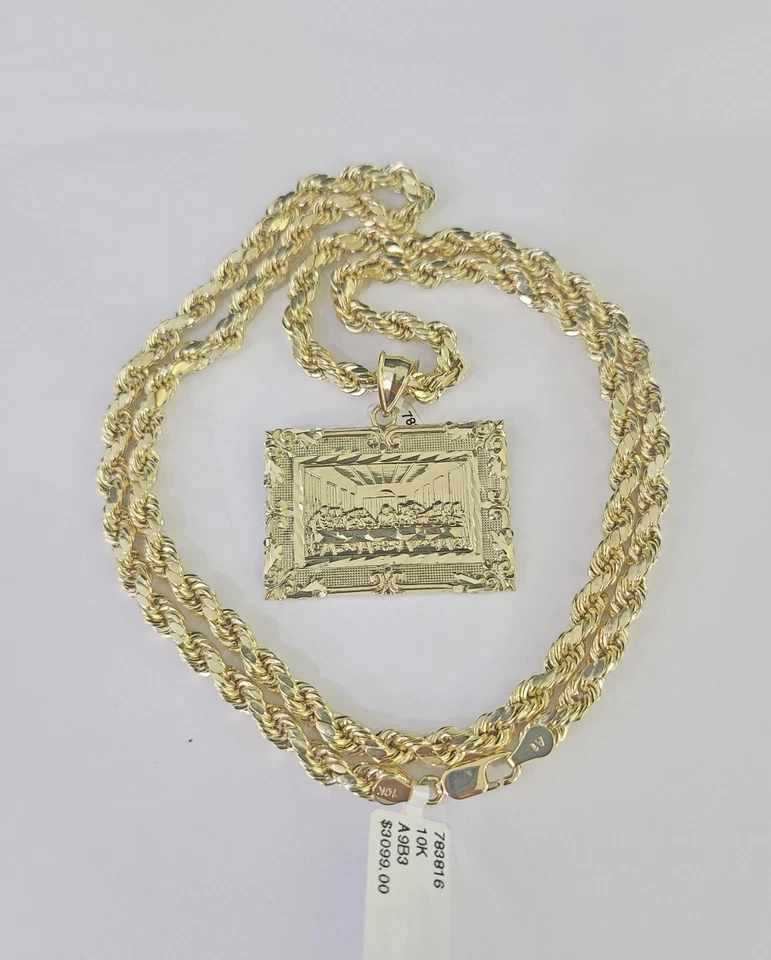 10k Última Cena Colgante Cuerda Cadena 5mm 18"-26" CONJUNTO Collar Dije Foto 3 de 4