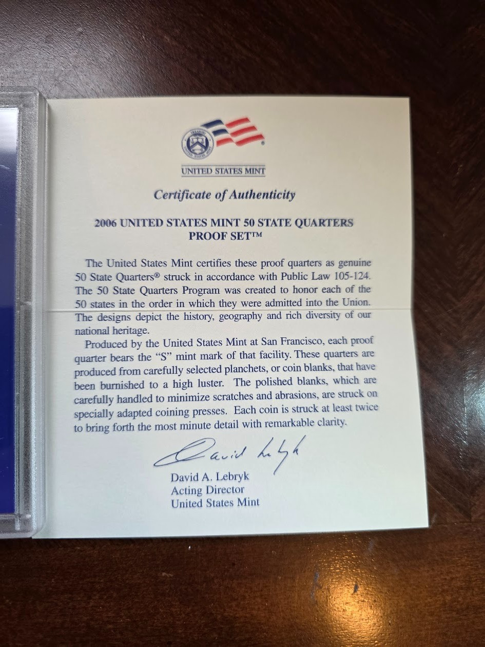 2006 S Proof Set Quarters NV NE CO ND SD w/ COA | U.S. Mint 50 State Quarters Pr