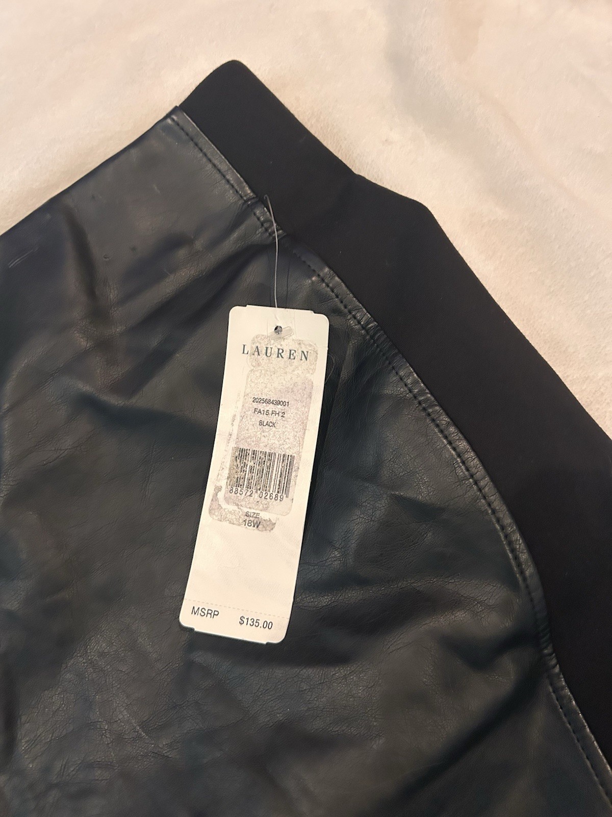 Lauren Ralph Lauren Women's Black Faux Leather Ponte Pants Sz 18W Plus NEW thumbnail 6